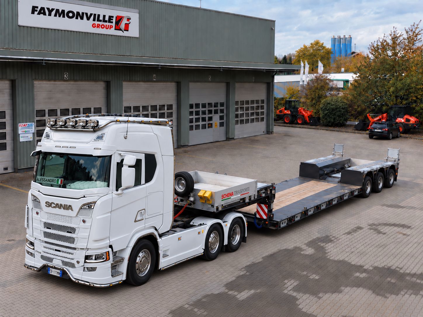 Scania Schena Trasporti con carrellone ribassato Faymonville